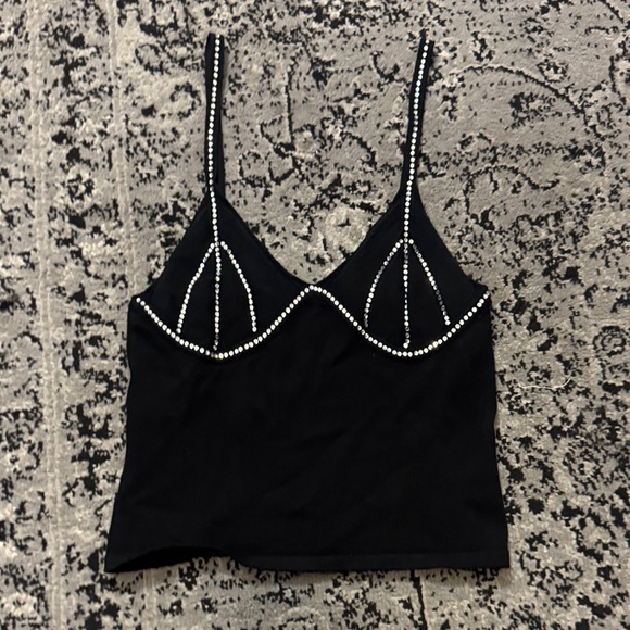 I.AM.GIA Tops - Black Rhinestone detailed soft knit Crop Top